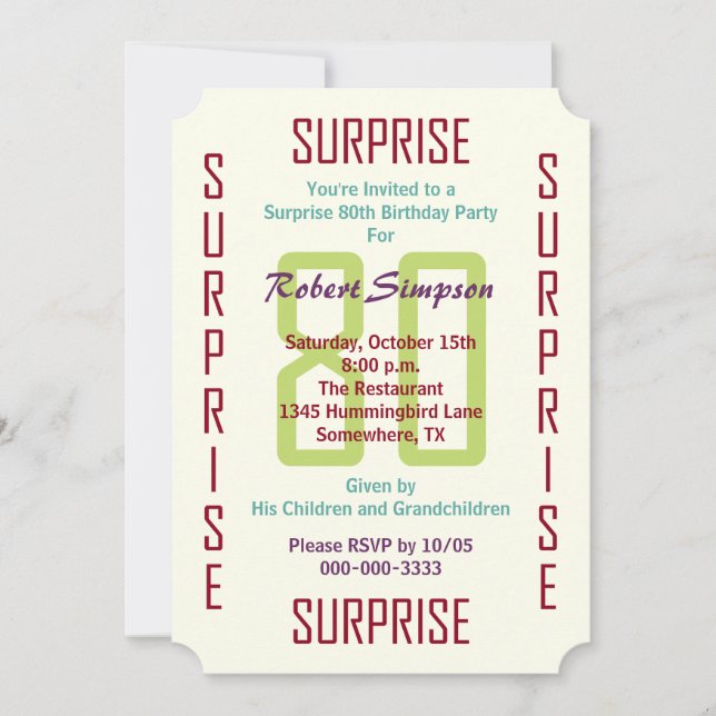 Surprise 80th Birthday Party Ticket 80 Invitation (Front)