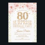 Surprise 80th Birthday Party - White Gold Pink Invitation<br><div class="desc">Surprise 80th Birthday Party Invitation.
Elegant design in faux glitter gold,  white and pink. Features confetti,  script font and watercolor blush pink flowers. Message me if you need further customisation.</div>
