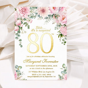 Surprise 80th Birthday Pink Floral Real Gold