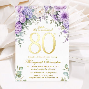 Surprise 80th Birthday Purple Floral Real Gold