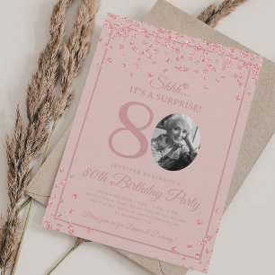 SURPRISE 80th Birthday Rose Gold Confetti Blush Invitation