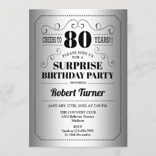 Surprise 80th Birthday - Silver Black Invitation