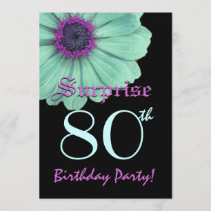 SURPRISE 80th Birthday Template Green Purple Daisy