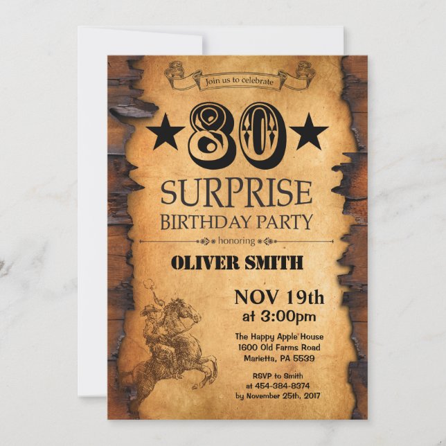Surprise 80th Western Birthday Invitation (Front)
