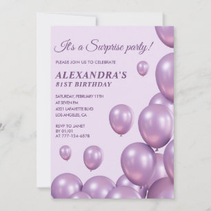 Surprise 81st birthday invitations Purple Balloons