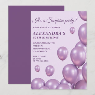 Surprise 87th birthday invitations Purple Balloons