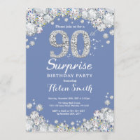 Surprise 90th Birthday Blue Silver Diamond
