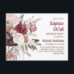 Surprise 90th Birthday Burgundy Blush Pink Floral Postcard<br><div class="desc">Elegant burgundy,  blush pink,  and cream-coloured floral Surprise 90th birthday party invitation for women.  You can customise the text on this card for a birthday party for any age you are celebrating.</div>