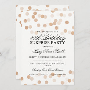 Surprise 90th Birthday Copper Foil Glitter Lights Invitation