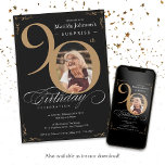 Surprise 90th Birthday Gold Black Custom Photo Invitation<br><div class="desc">Surprise 90th Birthday Gold Black Custom Photo Invitation. And elegantly designed special birthday celebration invitation,  featuring a custom photo of birthday person and script calligraphy with vintage flourish elements. Simple enough to fit a variety of themes and colours!
Need help? Simply contact me!</div>
