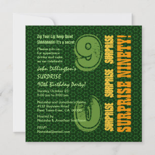 SURPRISE 90th Birthday Green Gold Stars W1886 Invitation
