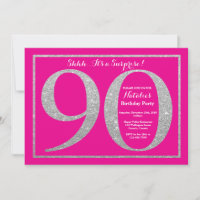 Surprise 90th Birthday Hot Pink and Silver Glitter
