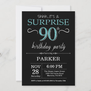 Surprise 90th Birthday Invitation Black and Teal