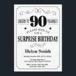 Surprise 90th Birthday Invitation Black and White<br><div class="desc">Surprise 90th Birthday Invitation Black and White Typography. Black and White Background. Adult Birthday. Male Men or Women Birthday. Kids Boy or Girl Lady Teen Teenage Bday Invite. 13th 15th 16th 18th 20th 21st 30th 40th 50th 60th 70th 80th 90th 100th. Any Age. For further customisation, please click the "Customise...</div>