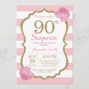 Surprise 90th Birthday Invitation Pink and Gold