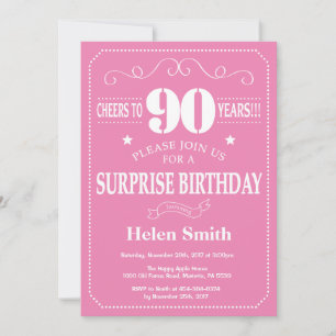 Surprise 90th Birthday Invitation Pink and White