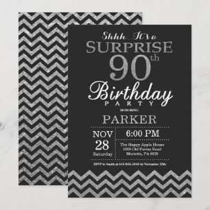 Surprise 90th Birthday Invitation Silver Glitter