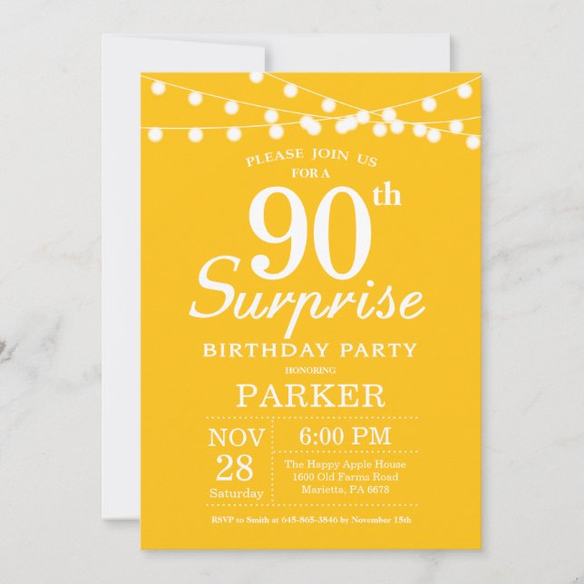 Surprise 90th Birthday Invitation Yellow (Front)