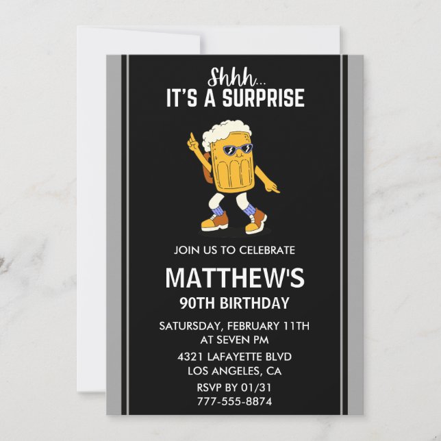 Surprise 90th birthday invitations for him Funny  (Front)