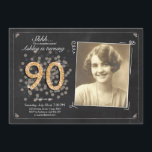 Surprise 90th birthday invite Chalkboard vintage<br><div class="desc">♥ A perfect way to invite your guests to this special birthday party! For a 90th birthday party. Check out the collection for other ages!</div>