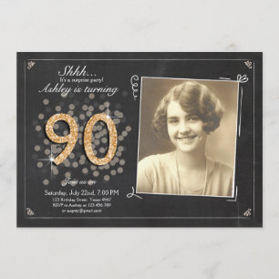 Surprise 90th birthday invite Chalkboard vintage