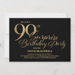 Surprise 90th Birthday Party Black & Gold Invitation<br><div class="desc">Surprise 90th birthday party invitation</div>