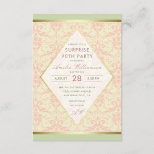 Surprise 90th Birthday Party Damask Diamond Bow Invitation