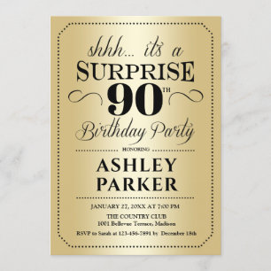 Surprise 90th Birthday Party - Gold Invitation