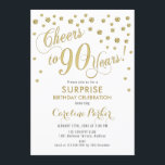 Surprise 90th Birthday Party - Gold White Invitation<br><div class="desc">Surprise 90th Birthday Party Invitation
Elegant design with faux glitter gold and white. Features script font and confetti. Cheers to 90 Years! Message me if you need a custom age.</div>
