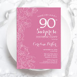 Surprise 90th Birthday Party - Pink Floral Invitation<br><div class="desc">Pink Floral Surprise 90th Birthday Party Invitation. Minimalist modern design featuring botanical accents and typography script font. Simple feminine invite card perfect for a stylish female surprise bday celebration. Can be customised to any age.</div>