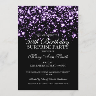 Surprise 90th Birthday Party Purple Midnight Glam Invitation