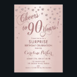 Surprise 90th Birthday Party - Rose Gold Invitation<br><div class="desc">Surprise 90th Birthday Party Invitation
Elegant design with faux glitter rose gold. Features script font and confetti. Cheers to 90 Years! Message me if you need a custom age.</div>