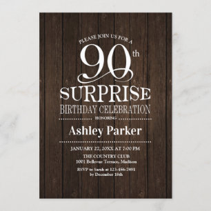 Surprise 90th Birthday Party - Wood Invitation