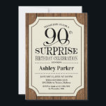 Surprise 90th Birthday Party Wood Pattern Invitation<br><div class="desc">Rustic Surprise 40th Birthday Celebration Invitation. Rustic design with dark brown wood pattern and elegant script font. Features elegant black script font. Message me if you need further customisation.</div>