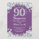 Surprise 90th Birthday Purple and Silver Diamond Invitation<br><div class="desc">Surprise 90th Birthday Invitation. Purple and Silver Rhinestone Diamond Red Background. Elegant Birthday Bash invite. Adult Birthday. Women Birthday. Men Birthday. For further customisation,  please click the "Customise it" button and use our design tool to modify this template.</div>