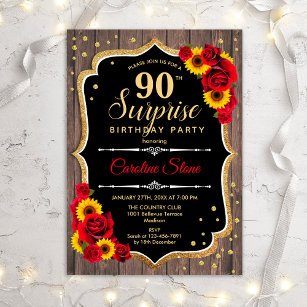 Surprise 90th Birthday - Rustic Sunflowers Invitation