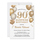 Surprise 90th Birthday White and Gold Balloons