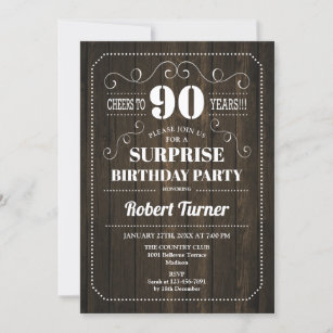 Surprise 90th Birthday - Wood Pattern Invitation