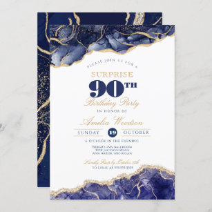 Surprise Adult Birthday Party Elegant Navy Agate Invitation