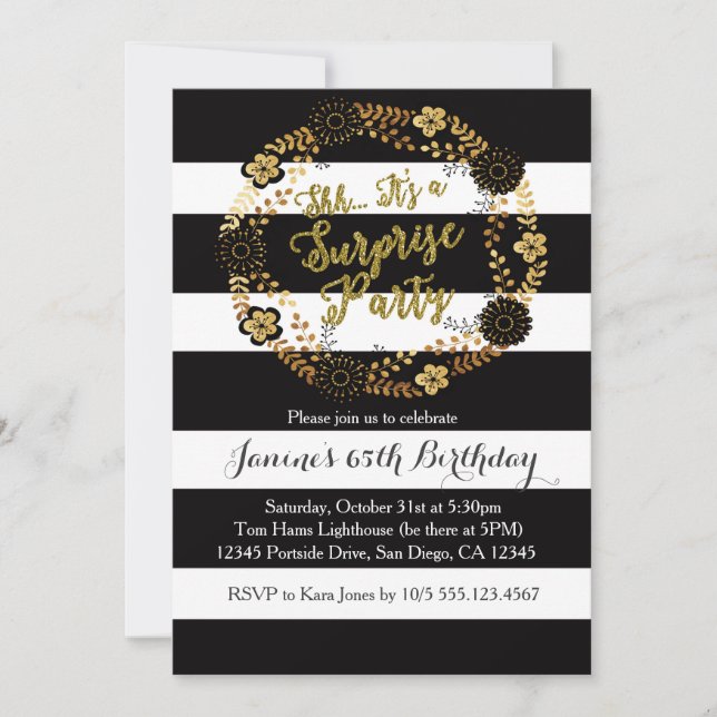 Surprise Adult Gold Birthday Party Invitation (Front)