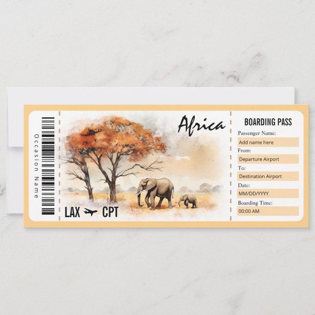 Surprise Africa Boarding Pass Gift Certificate Invitation (Front)
