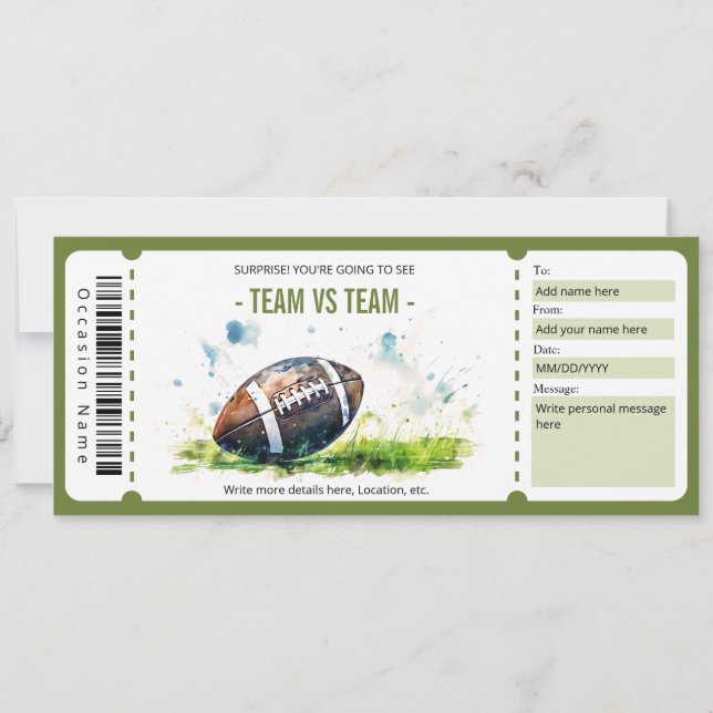 Surprise American Football Ticket Template (Front)
