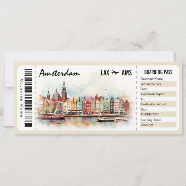 Surprise Amsterdam Boarding Pass Gift Certificate Invitation (Front)
