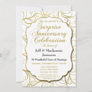 Surprise Anniversary Invitation White Gold Swirl