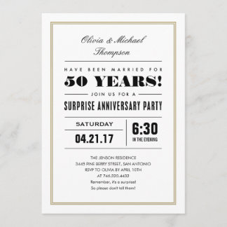 Surprise Anniversary Invitations - Gold Frame