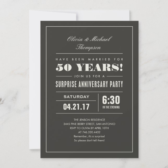 Surprise Anniversary Party Invitations - Big Type (Front)