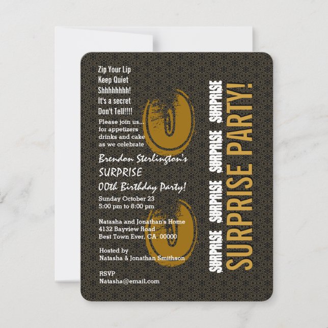 SURPRISE Any Year Birthday Black and Gold A07 Invitation (Front)