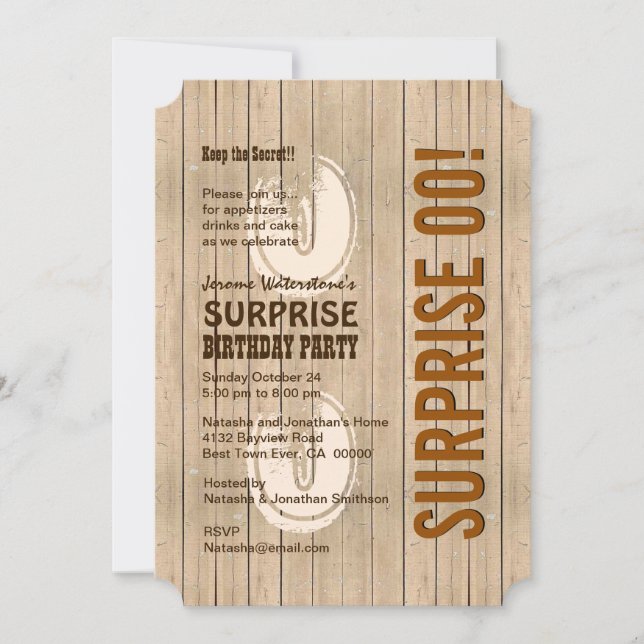 SURPRISE Any Year Birthday Distressed Wood A06A Invitation (Front)