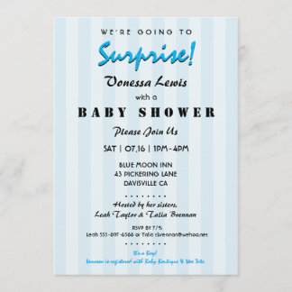 Surprise Baby Shower Blue Stripes Invitation