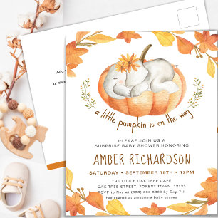 Surprise Baby Shower Elephant Girl Autumn Pumpkin Invitation Postcard